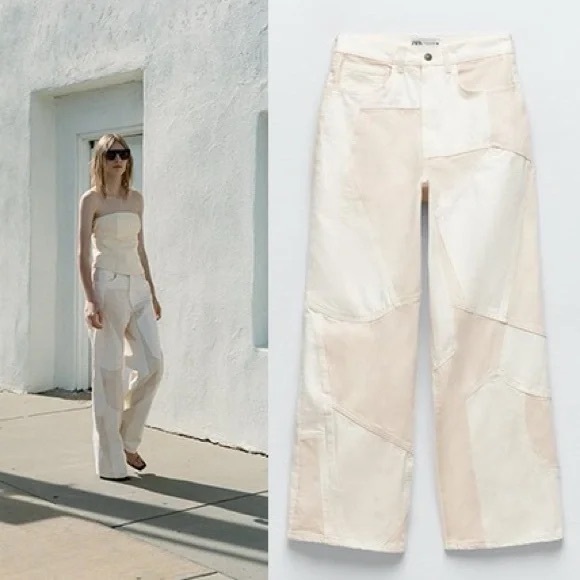 Zara Relaxed Fit Patchwork Jeans Size 2 - Picture 1 of 13